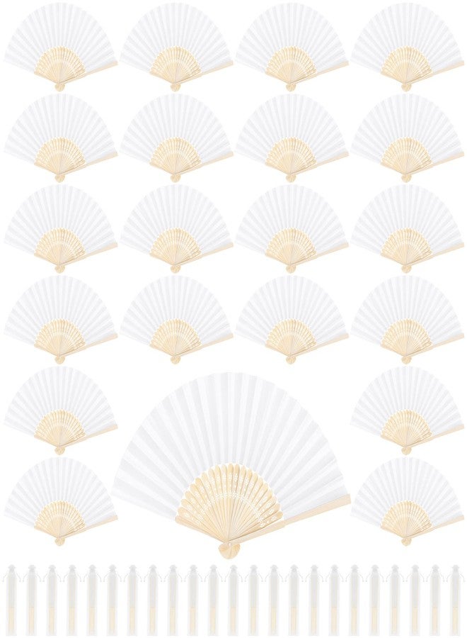 Aodaer 72 Pieces Silk Folding Fans with Fabric Sleeve Bamboo Folded Fans Handheld Folding Fans Decoration Fans for Wedding, Bridal Shower, Home Decoration, White - Image 1